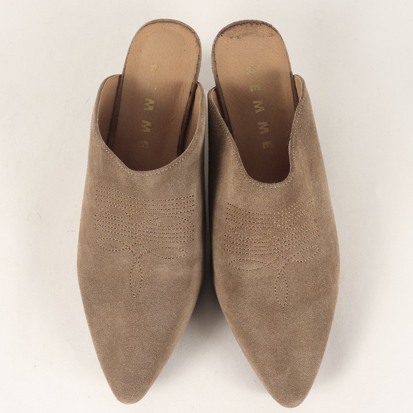 24秋冬 ウエスタン ミュール / サンダル ポインテッドトゥ ステッチ スエード