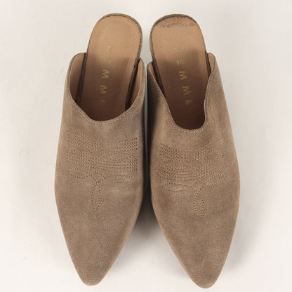 24秋冬 ウエスタン ミュール / サンダル ポインテッドトゥ ステッチ スエード