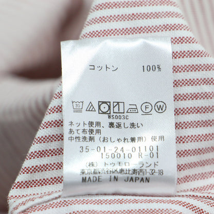 22秋冬 ストライプ オックス スリムフィット シャツ / ブラウス 長袖 バンドカラー コットン