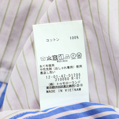 24春夏 パッチワーク シャーティング シャツ / ブラウス 長袖 レギュラーカラー ストライプ柄 コットン