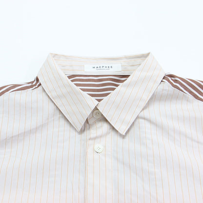 24春夏 パッチワーク シャーティング シャツ / ブラウス 長袖 レギュラーカラー ストライプ柄 コットン