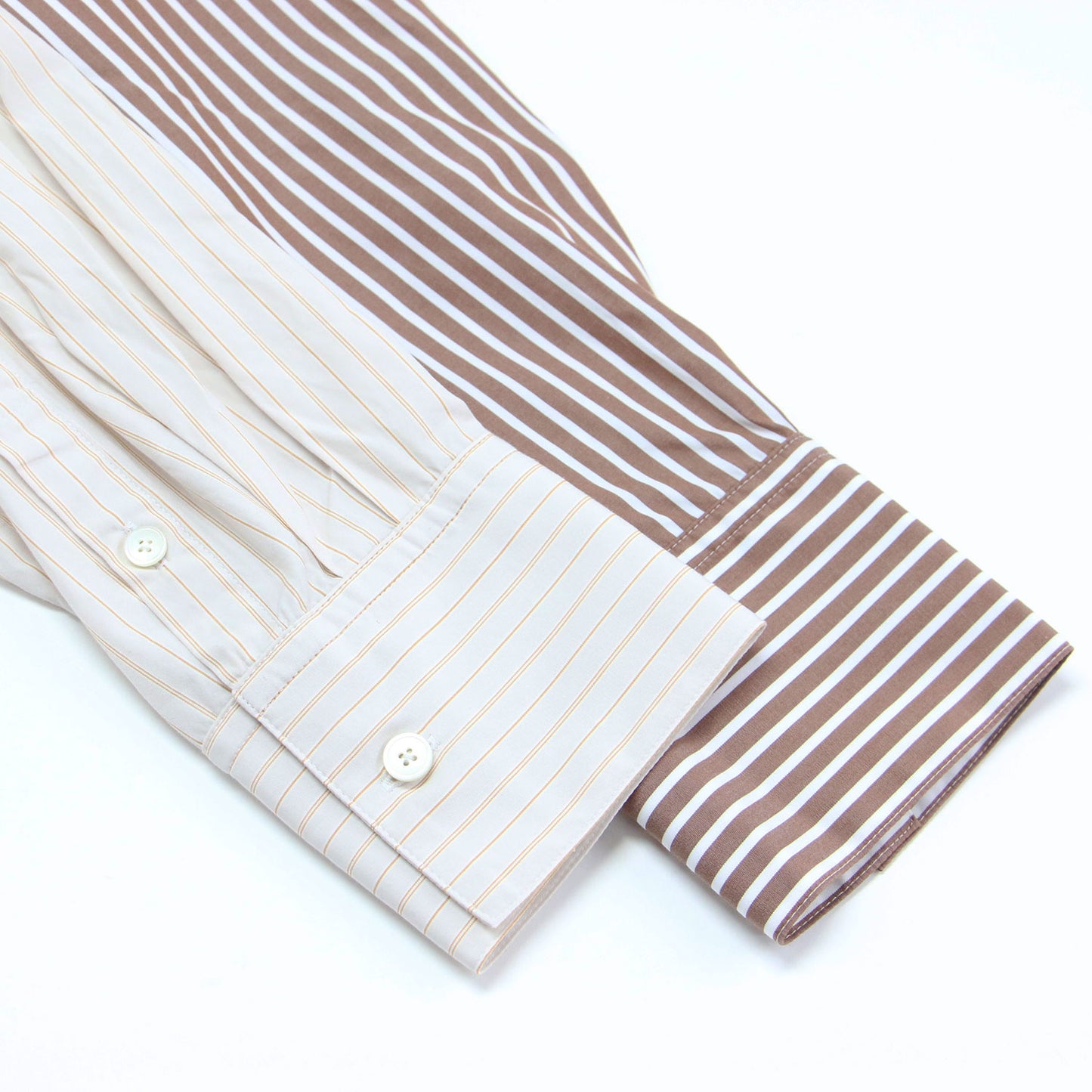 24春夏 パッチワーク シャーティング シャツ / ブラウス 長袖 レギュラーカラー ストライプ柄 コットン