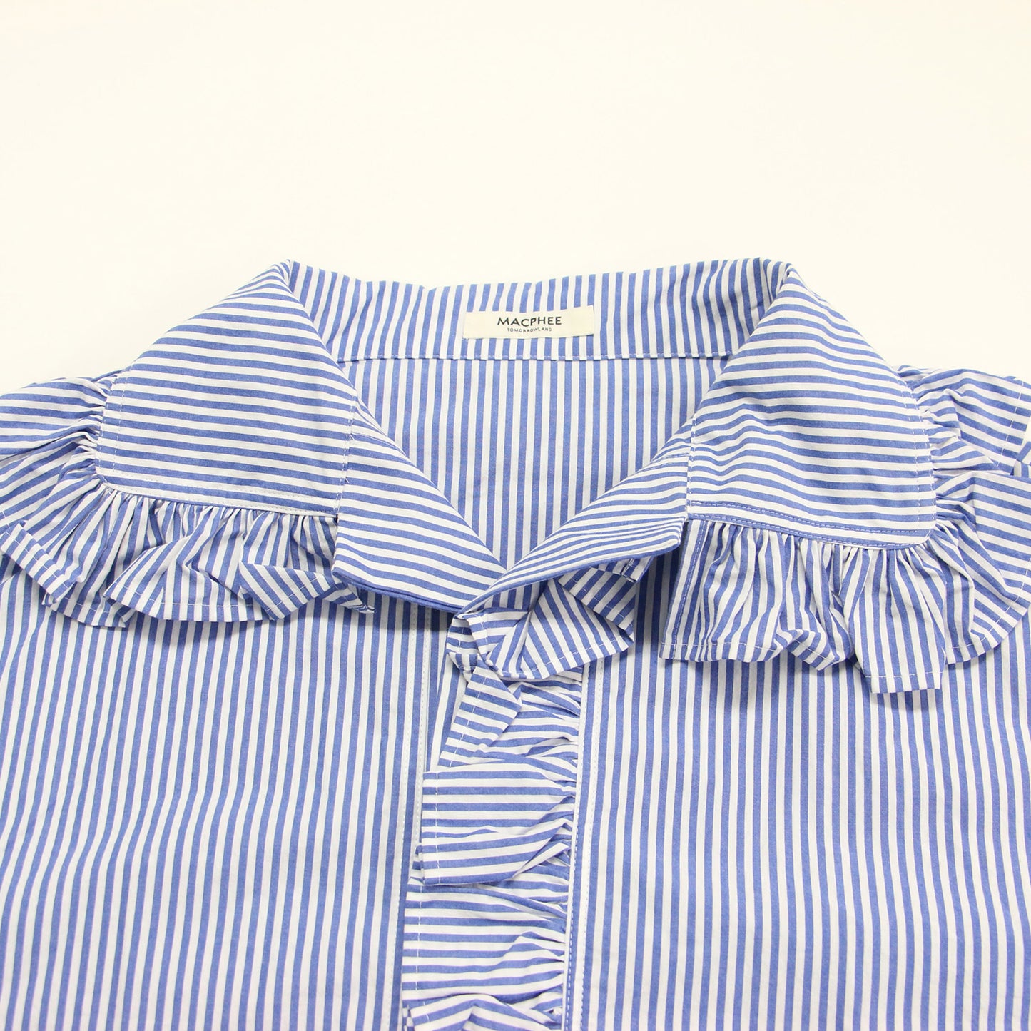 25春夏 コットン タイプライター プルオーバー シャツ / ブラウス 長袖 ビッグカラー フリル ストライプ柄