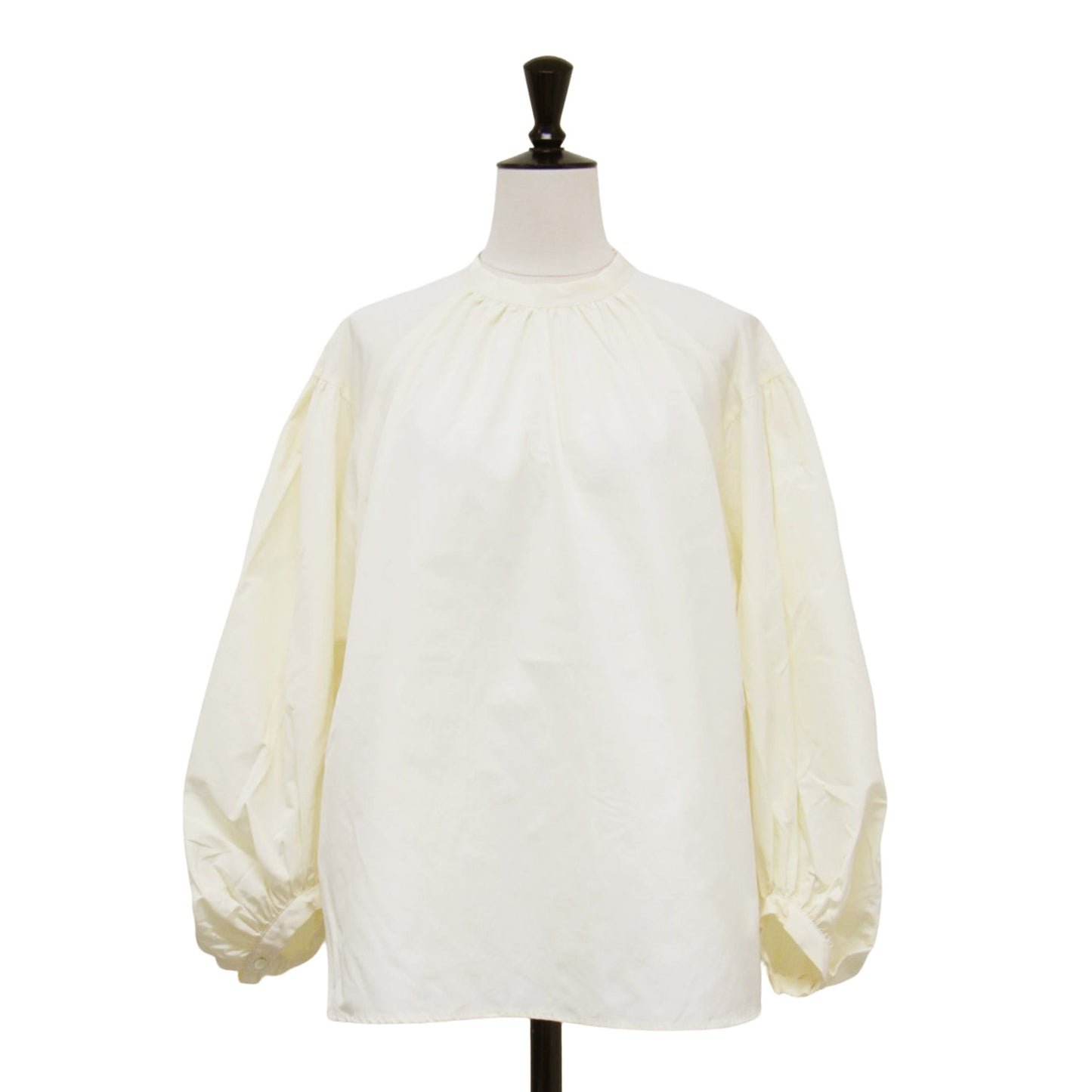 23秋冬 ポリステル コットン タフタ ギャザー ブラウス / シャツ プルオーバー 長袖 スタンドカラー