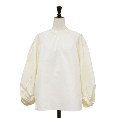 23秋冬 ポリステル コットン タフタ ギャザー ブラウス / シャツ プルオーバー 長袖 スタンドカラー