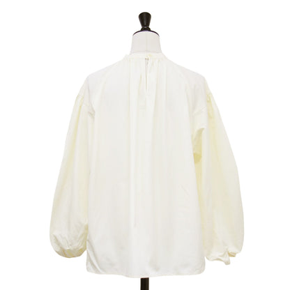 23秋冬 ポリステル コットン タフタ ギャザー ブラウス / シャツ プルオーバー 長袖 スタンドカラー