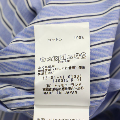 24春夏 イージーケア スタンドカラー チュニック シャツ / ブラウス ロング丈 長袖 ストライプ コットン