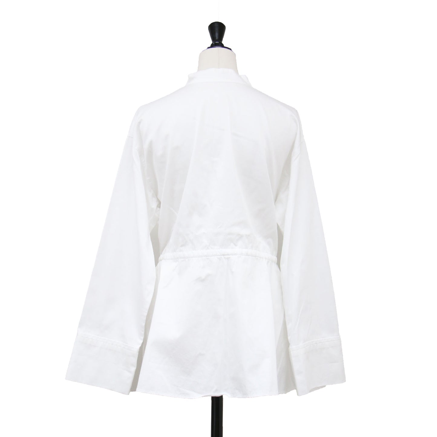 23秋冬 ソフト コットン サテン ペプラム ブラウス / シャツ 長袖 スタンドカラー ドロスト