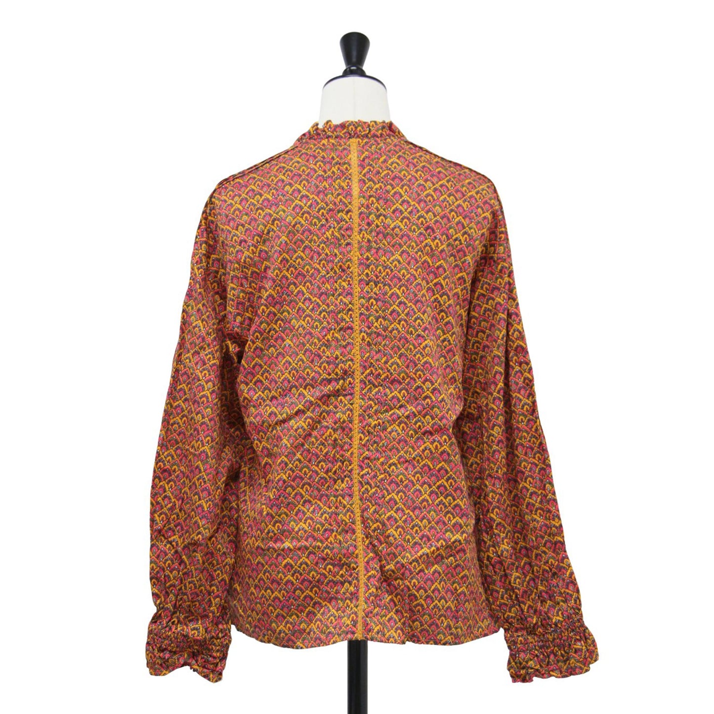 24秋冬 コットン プリント フリルカラー ブラウス / シャツ 長袖 スタンドカラー レース 総柄