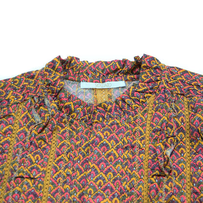 24秋冬 コットン プリント フリルカラー ブラウス / シャツ 長袖 スタンドカラー レース 総柄