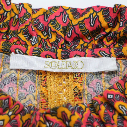 24秋冬 コットン プリント フリルカラー ブラウス / シャツ 長袖 スタンドカラー レース 総柄