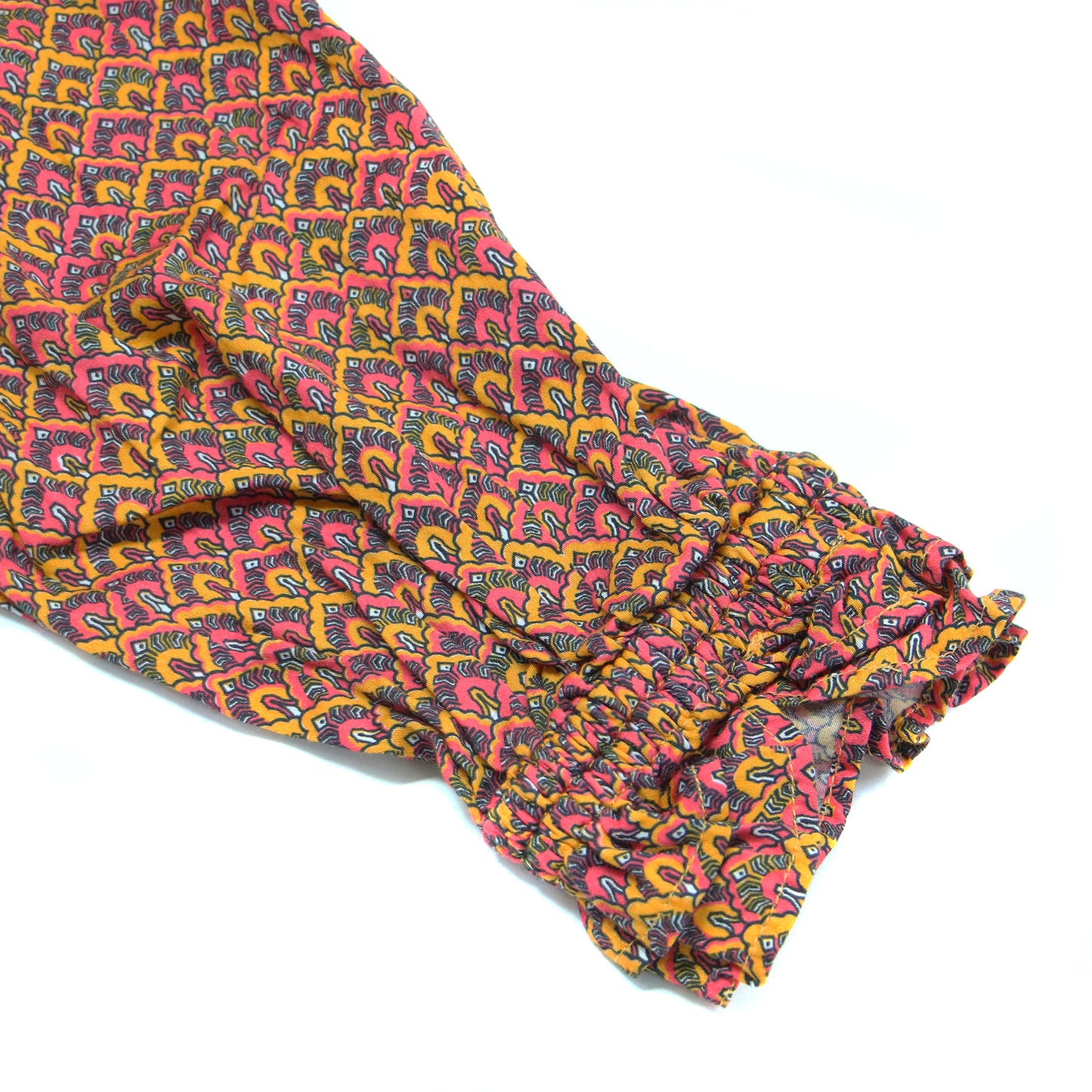 24秋冬 コットン プリント フリルカラー ブラウス / シャツ 長袖 スタンドカラー レース 総柄