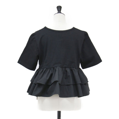25春夏 ティアード キリカエ クルーネック Tシャツ / カットソー クルーネック ハーフスリーブ フリル コットン