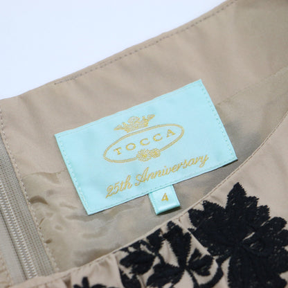 フラワー 刺繍 ノースリーブ ワンピース / ドレス ミディ丈 ボートネック ウエストリボン フレア タック