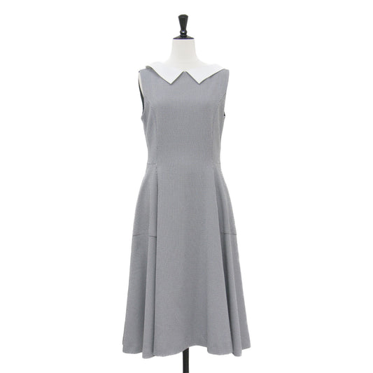 22春夏 襟付き 千鳥柄 ノースリーブ ワンピース / HEDY ミディ丈 ボートネック フレア