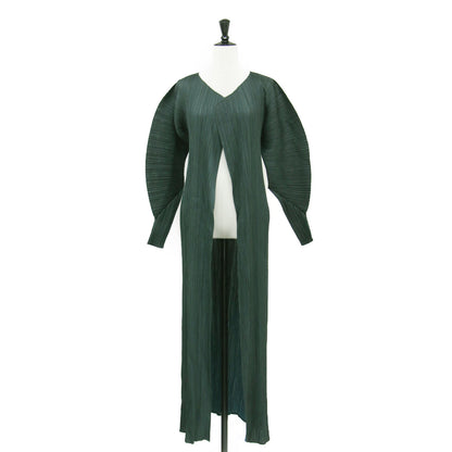 プリーツ ロング カーディガン / コート 羽織り 長袖 Vネック