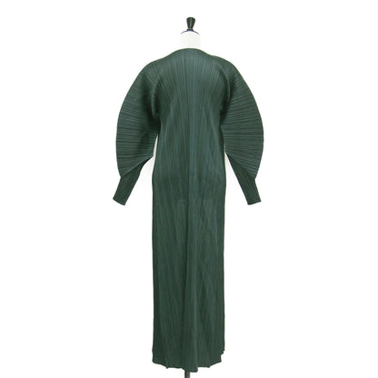 プリーツ ロング カーディガン / コート 羽織り 長袖 Vネック