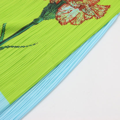 プリーツ カーネーション プリント ロング スカート / ラップ ウエストゴム 配色 花柄