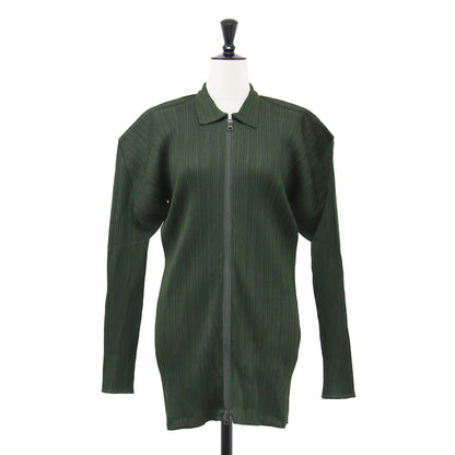 プリーツ ジップアップ カーディガン / ロング 長袖 襟付き