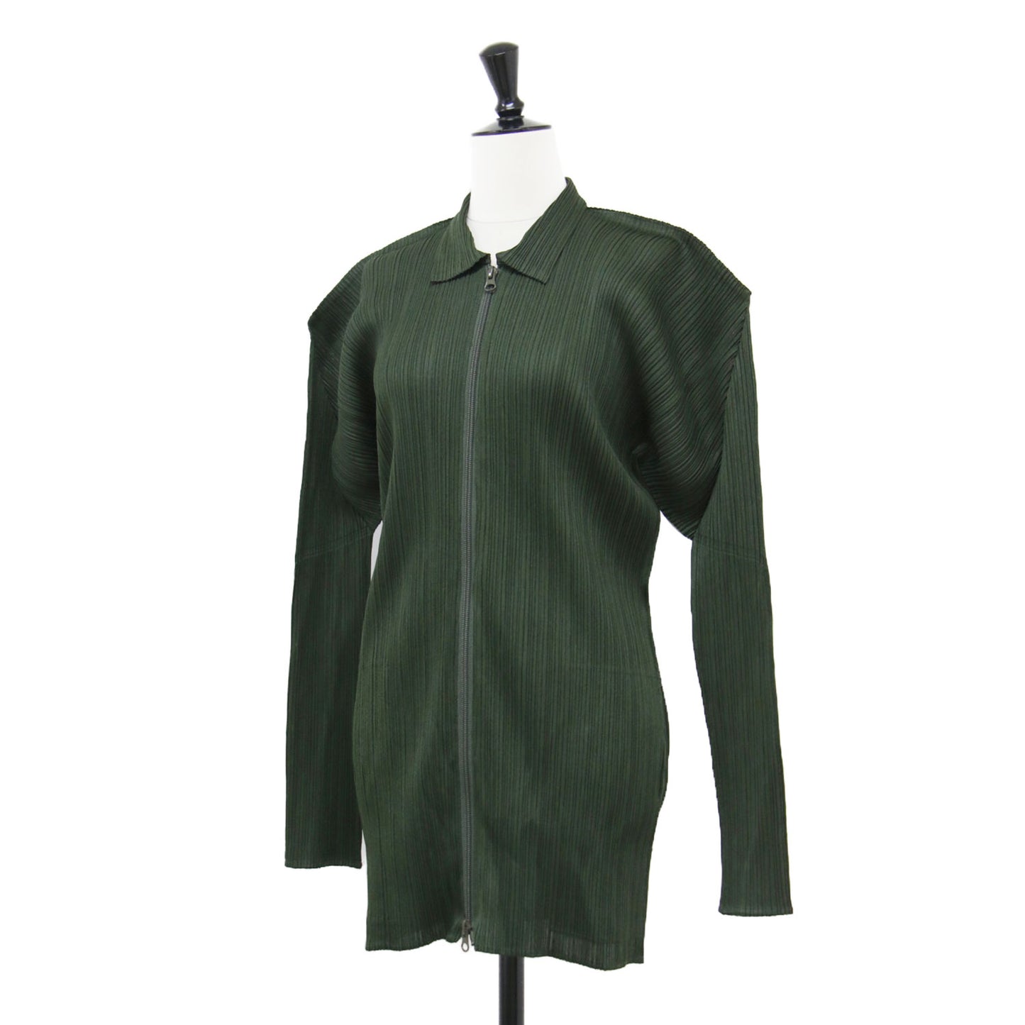 プリーツ ジップアップ カーディガン / ロング 長袖 襟付き