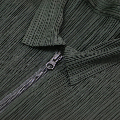 プリーツ ジップアップ カーディガン / ロング 長袖 襟付き