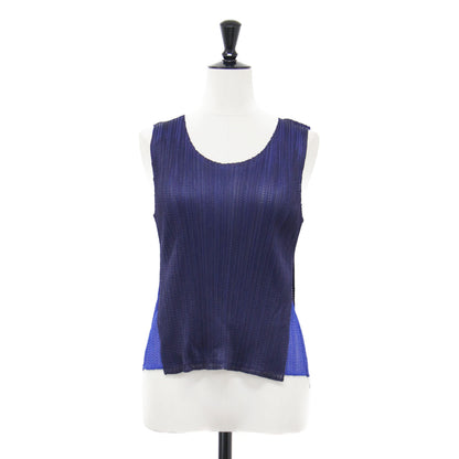 プリーツ メッシュ ノースリーブ プルオーバー / タンクトップ Uネック レイヤード