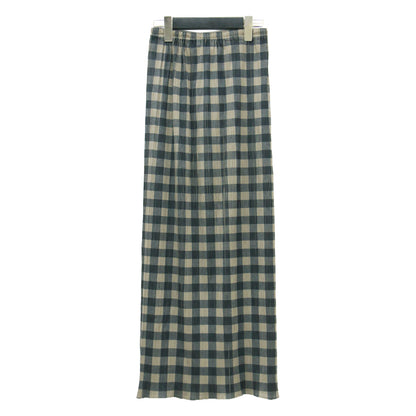 プリーツ チェック柄 タイト スカート / ロング ウエストゴム ブロックチェック プリント