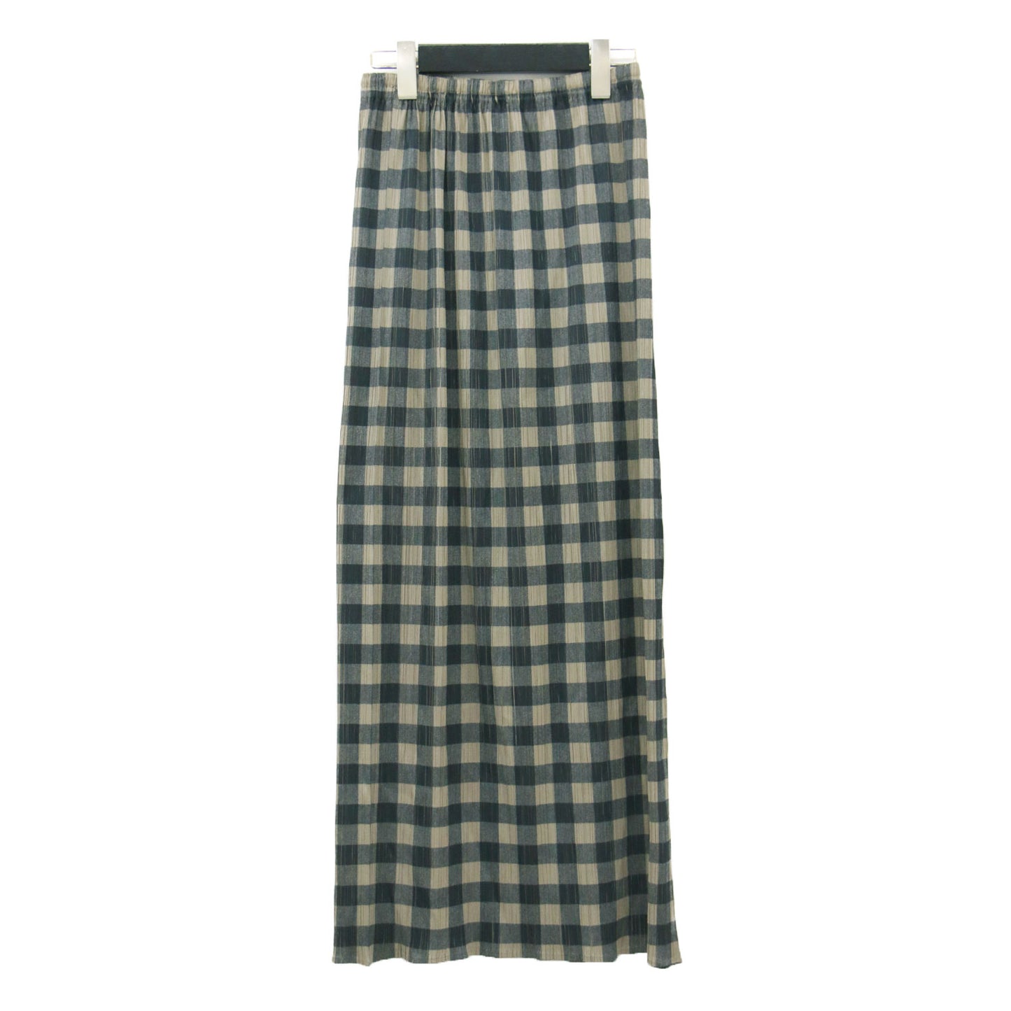 プリーツ チェック柄 タイト スカート / ロング ウエストゴム ブロックチェック プリント