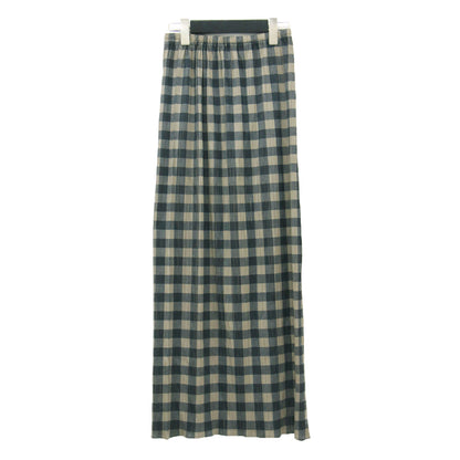 プリーツ チェック柄 タイト スカート / ロング ウエストゴム ブロックチェック プリント