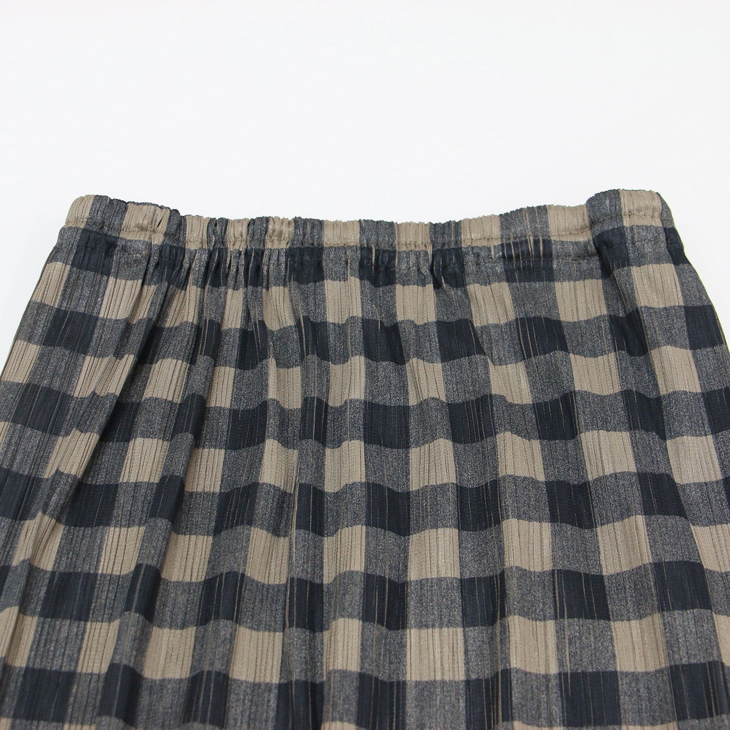プリーツ チェック柄 タイト スカート / ロング ウエストゴム ブロックチェック プリント