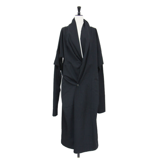 レイヤードスリーブ ラップ コート / ロング ショールカラー オーバーサイズ ウール