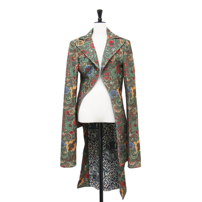 フラワープリント ウール ロング ジャケット / コート 長袖 ボタンレス 花柄