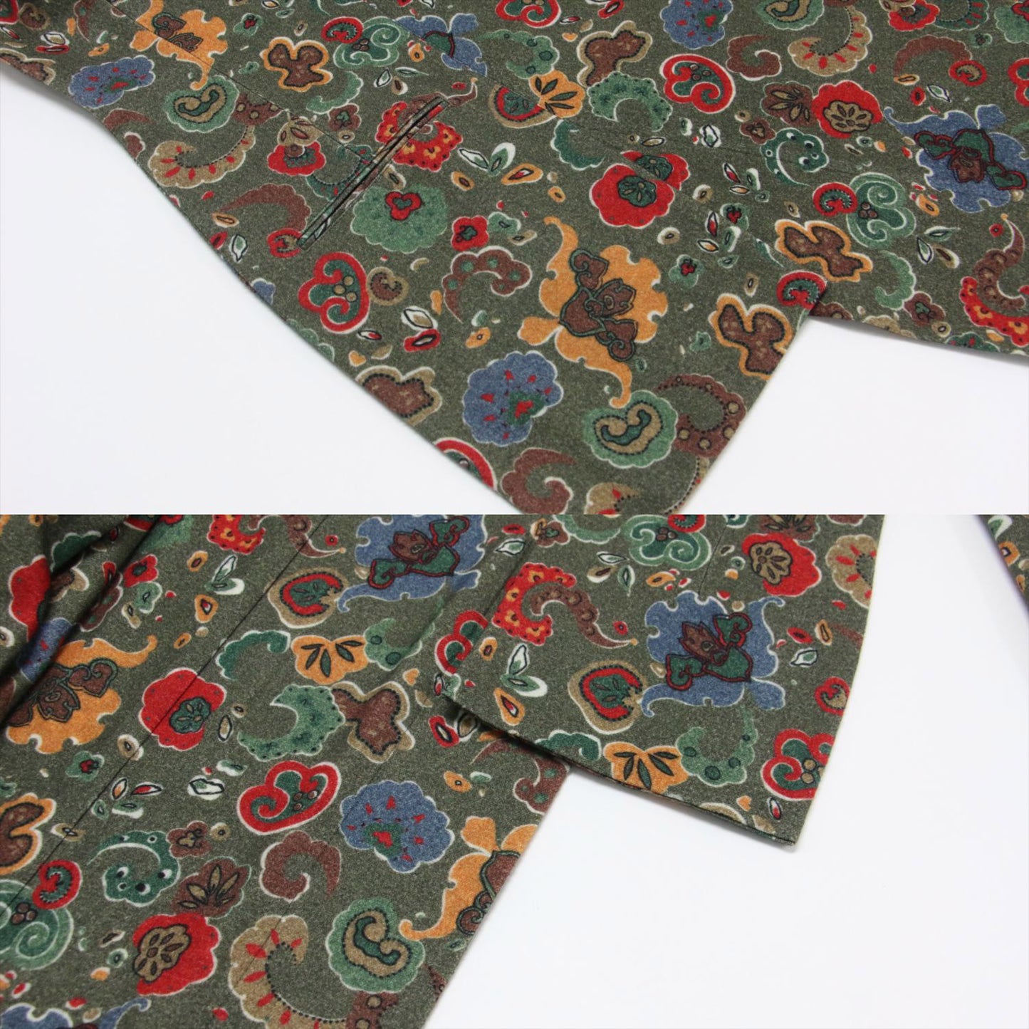 フラワープリント ウール ロング ジャケット / コート 長袖 ボタンレス 花柄