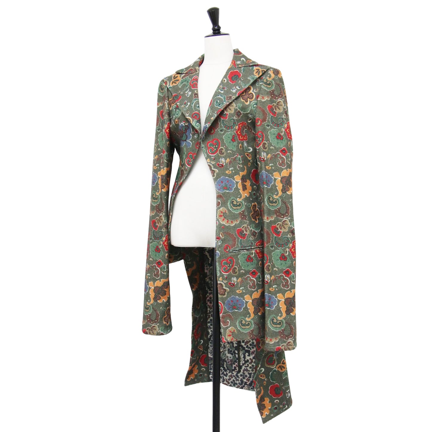 フラワープリント ウール ロング ジャケット / コート 長袖 ボタンレス 花柄