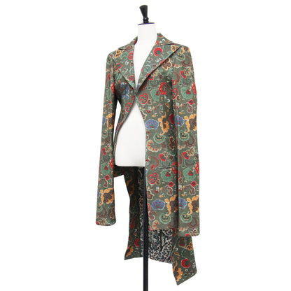 フラワープリント ウール ロング ジャケット / コート 長袖 ボタンレス 花柄