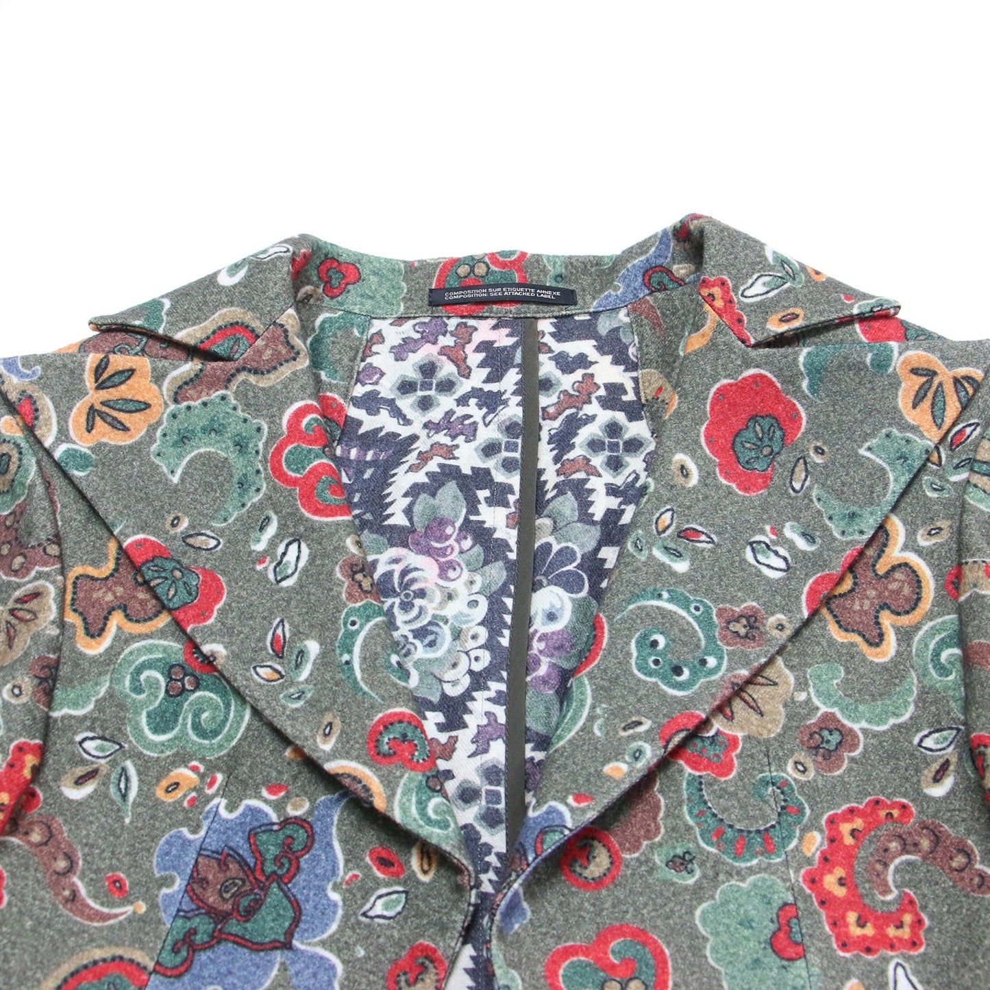 フラワープリント ウール ロング ジャケット / コート 長袖 ボタンレス 花柄