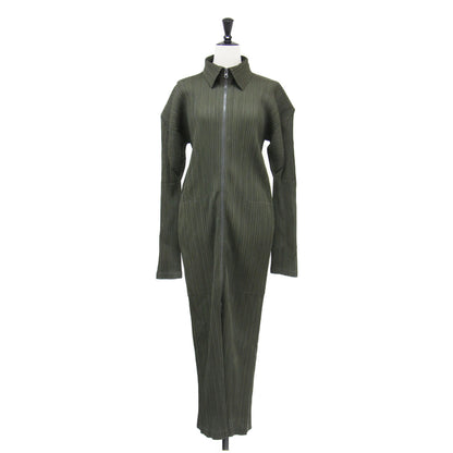 プリーツ ジップ ロング ワンピース / マキシ 長袖 襟付き Iライン