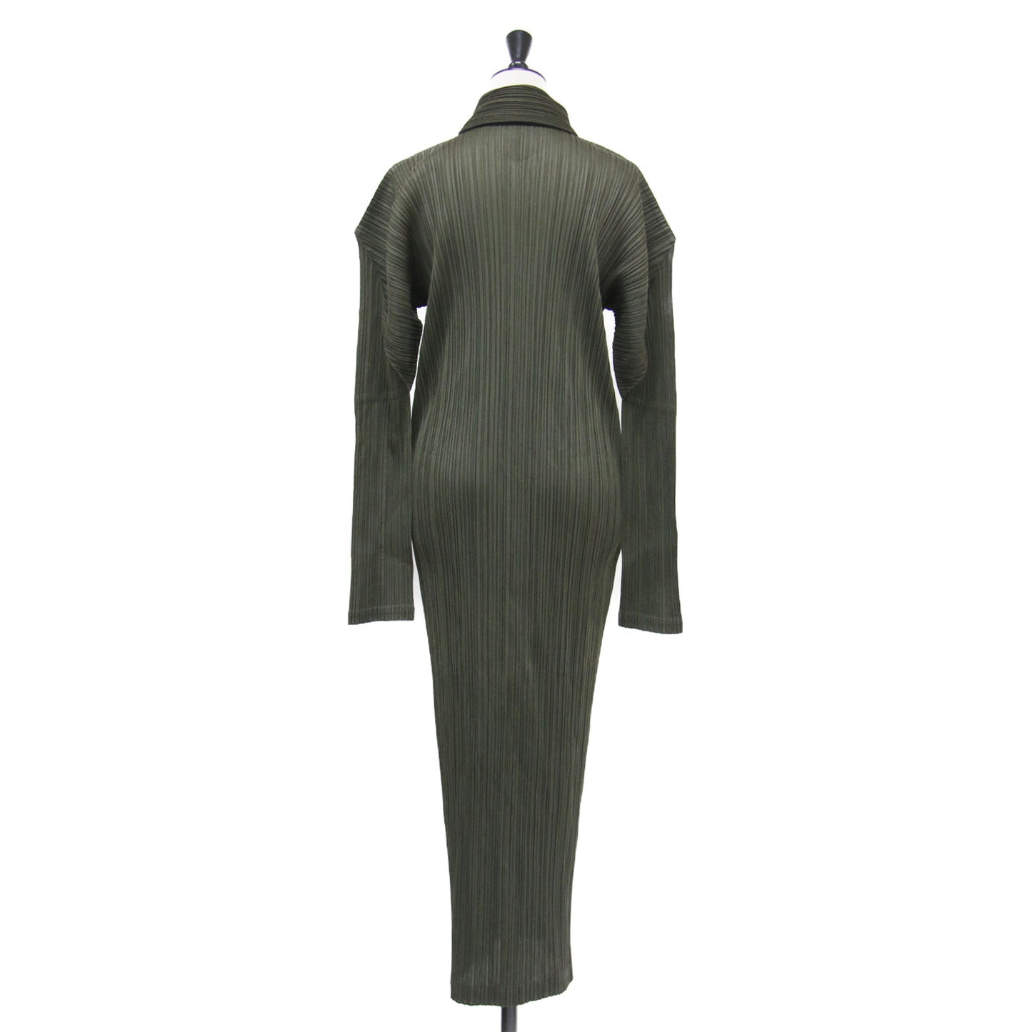 プリーツ ジップ ロング ワンピース / マキシ 長袖 襟付き Iライン