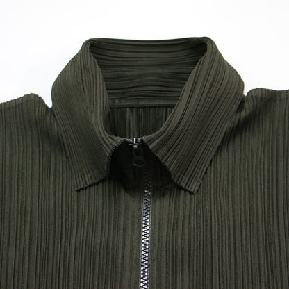 プリーツ ジップ ロング ワンピース / マキシ 長袖 襟付き Iライン