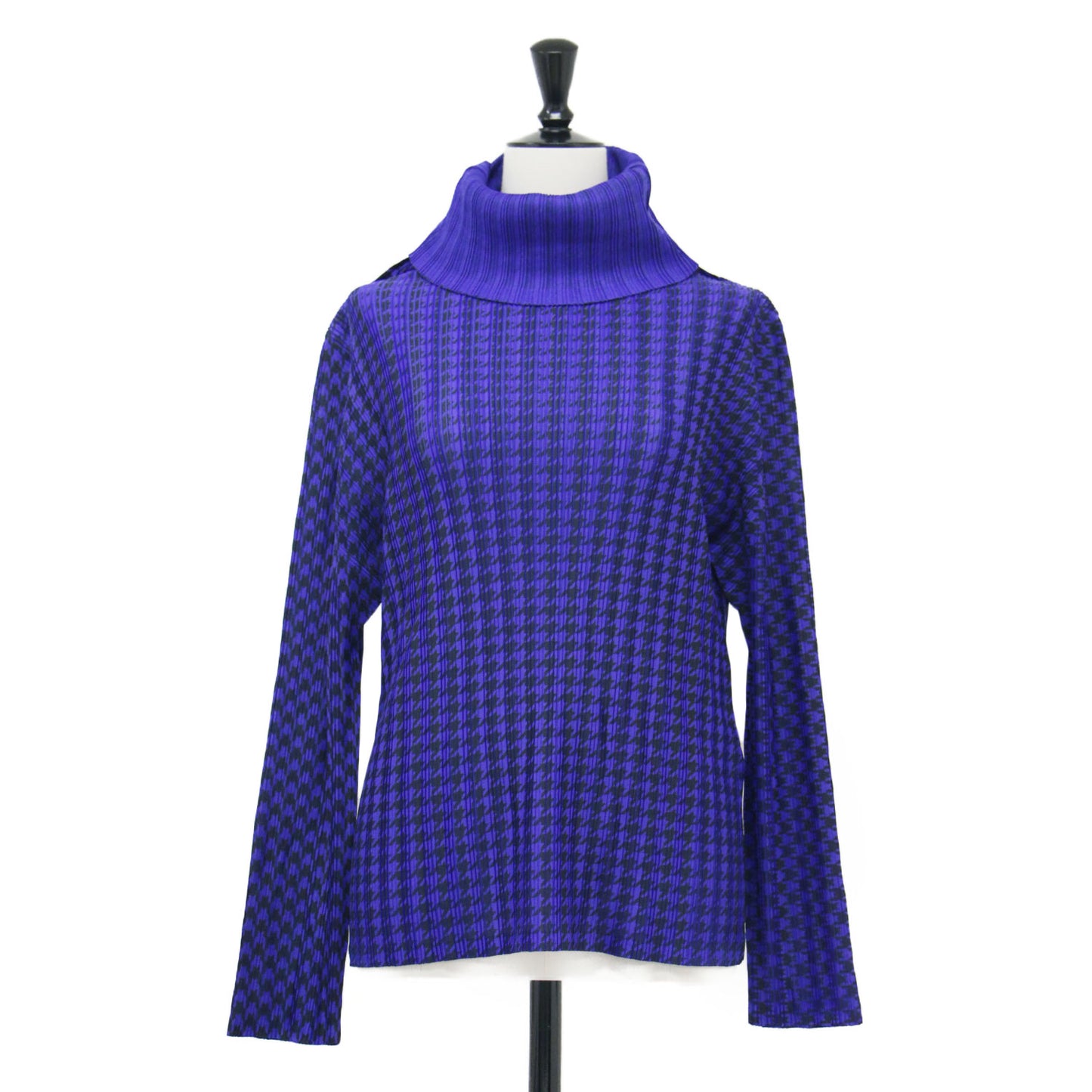 プリーツ 千鳥柄 ハイネック プルオーバー / カットソー ブラウス 長袖 ハウンドトゥース