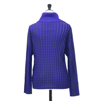 プリーツ 千鳥柄 ハイネック プルオーバー / カットソー ブラウス 長袖 ハウンドトゥース