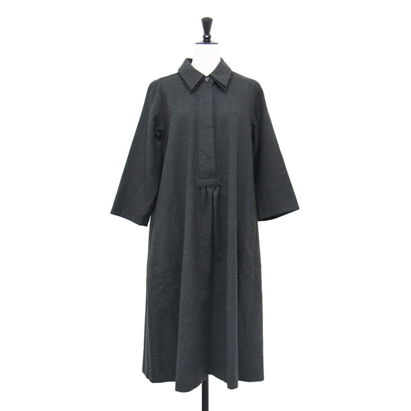 ウール 襟付き ミディ ワンピース / ひざ下丈 七分袖 レギュラーカラー