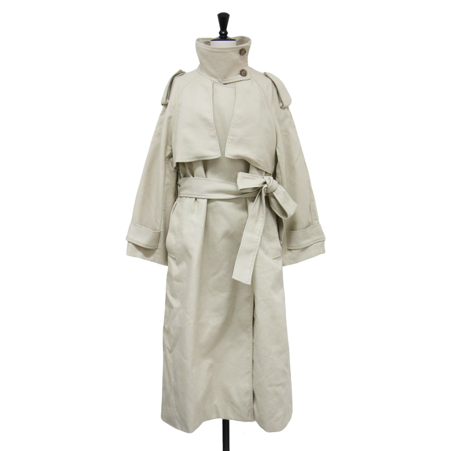 24春夏 コットン ツイル トレンチコート / Sabbia ロング スタンドカラー オーバーサイズ ベルト付き