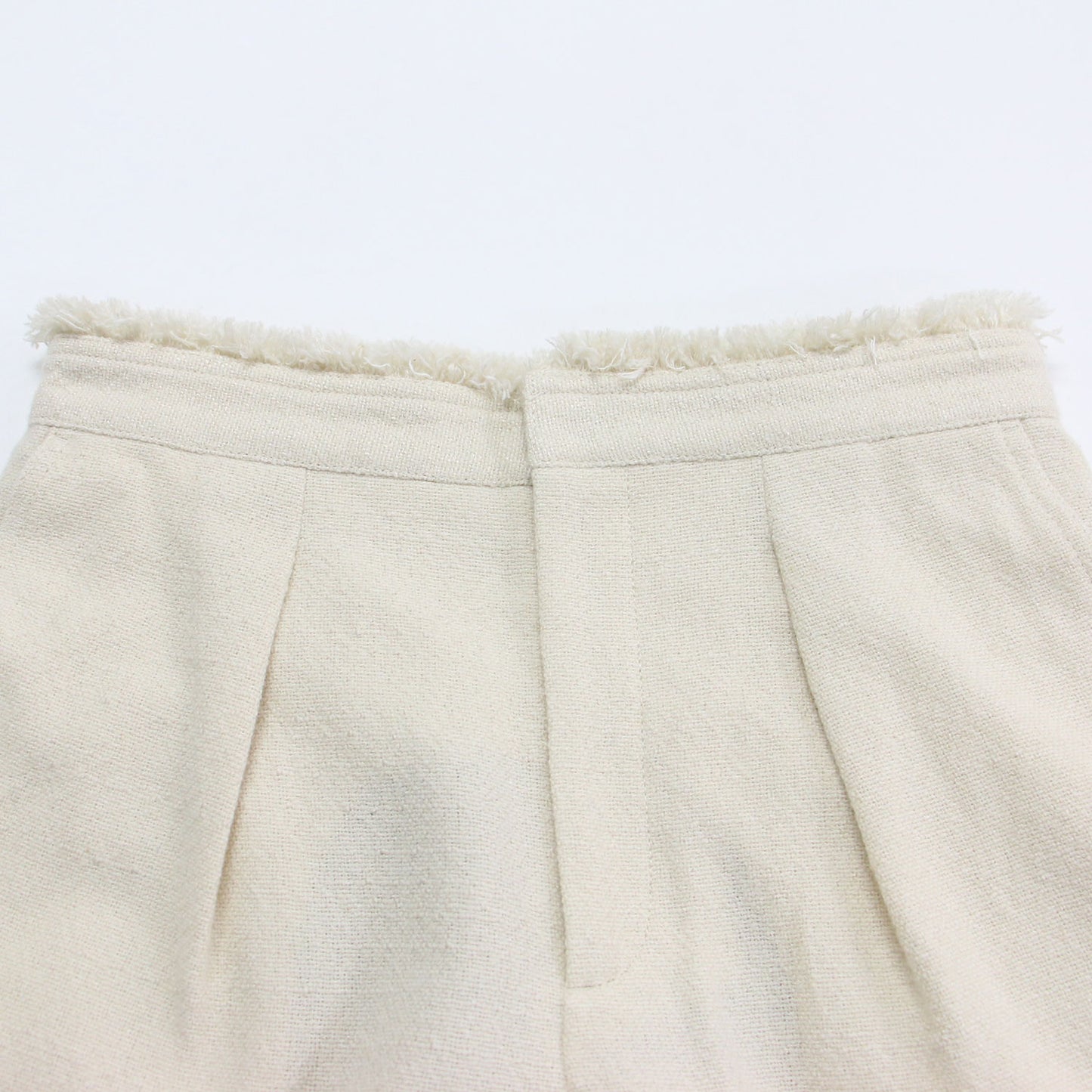 22秋冬 プレーンウィーブ ショートパンツ / ひざ上丈 タック フリンジ ツイード ウール シルク