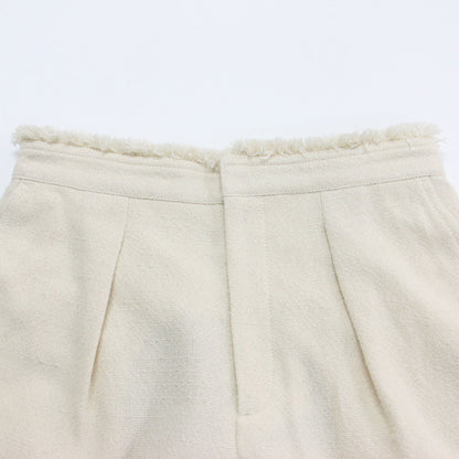22秋冬 プレーンウィーブ ショートパンツ / ひざ上丈 タック フリンジ ツイード ウール シルク