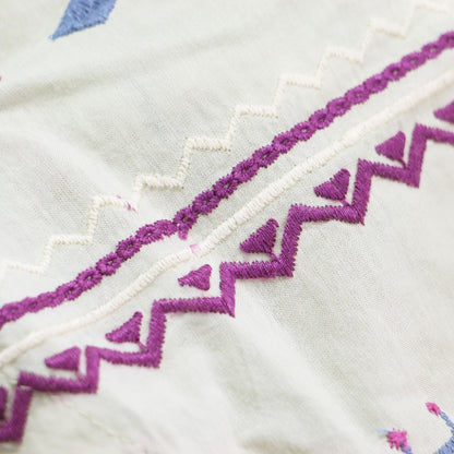 総刺繍 オフショルダー ワンピース / ミディ丈 七分袖 フレア エンブロイダリー コットン