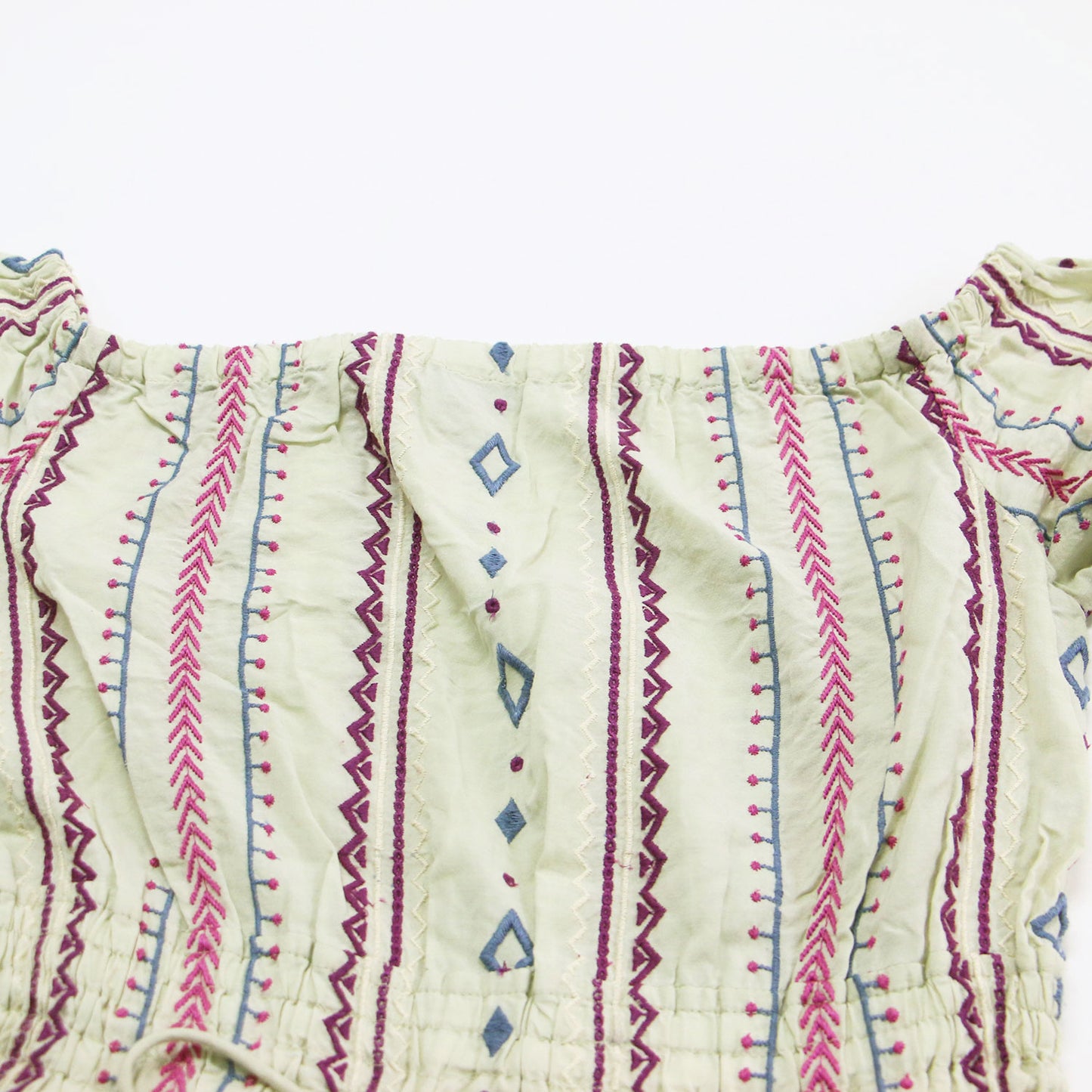 総刺繍 オフショルダー ワンピース / ミディ丈 七分袖 フレア エンブロイダリー コットン