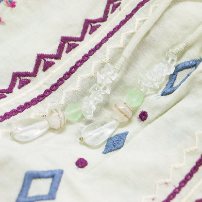 総刺繍 オフショルダー ワンピース / ミディ丈 七分袖 フレア エンブロイダリー コットン