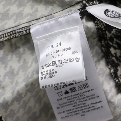 20秋冬 コットン ポプリン チェック プリント ブラウス / シャツ 長袖 クルーネック 千鳥格子柄 ビジューボタン