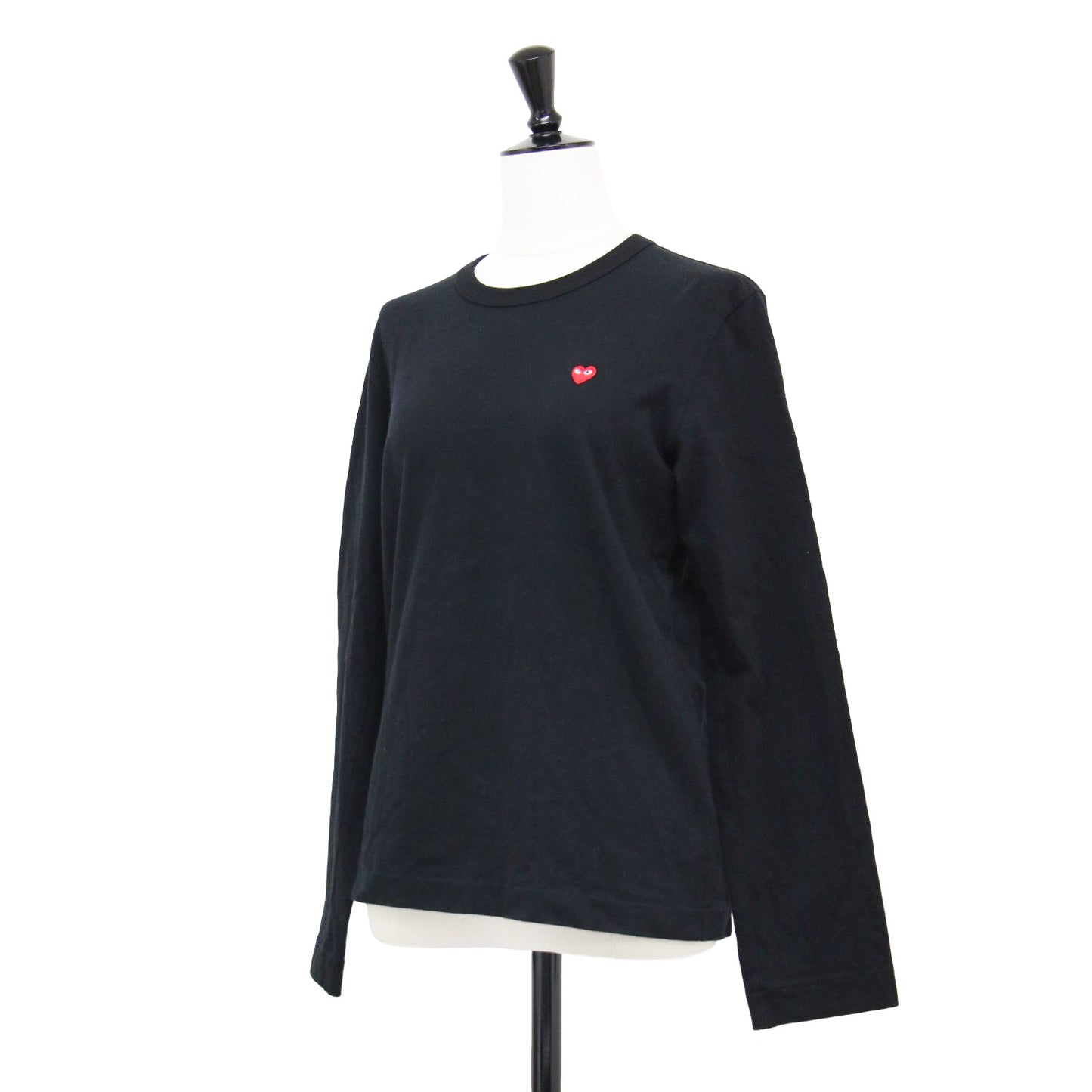 ハート ワッペン 長袖 Tシャツ / カットソー ロングスリーブ クルーネック 刺繍 コットン